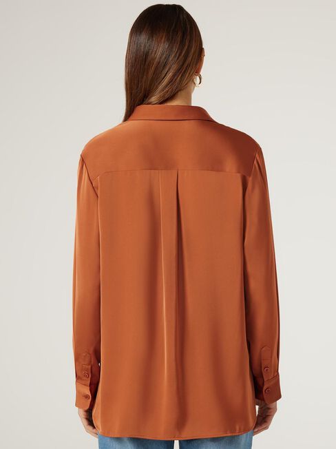 Camilla Satin Shirt, Orange, hi-res