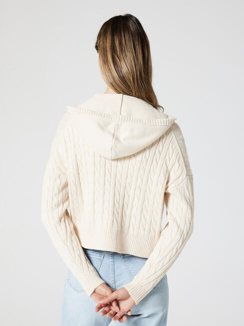Celia Zip Thru Hooded Knit, Brown, hi-res