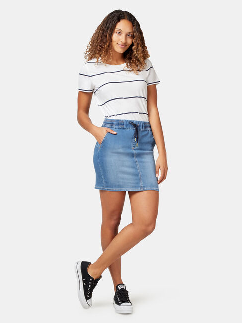 Nina Luxe Lounge Knit Denim Skirt, Blue, hi-res