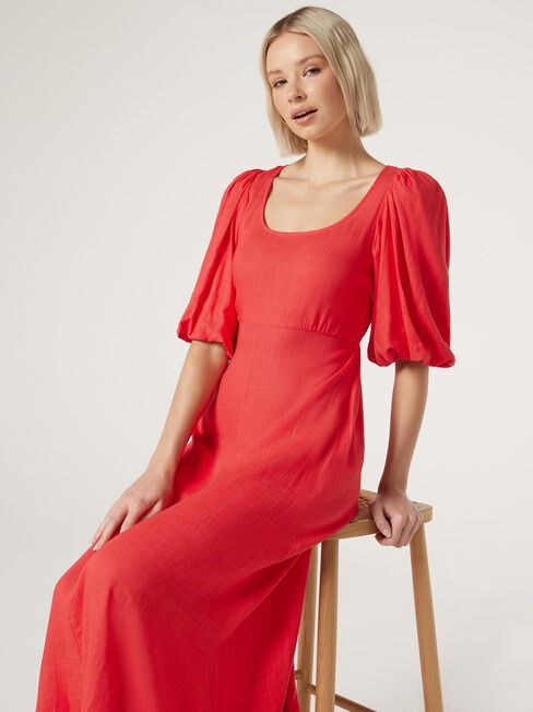 Lottie Volume Sleeve Dress, Red, hi-res
