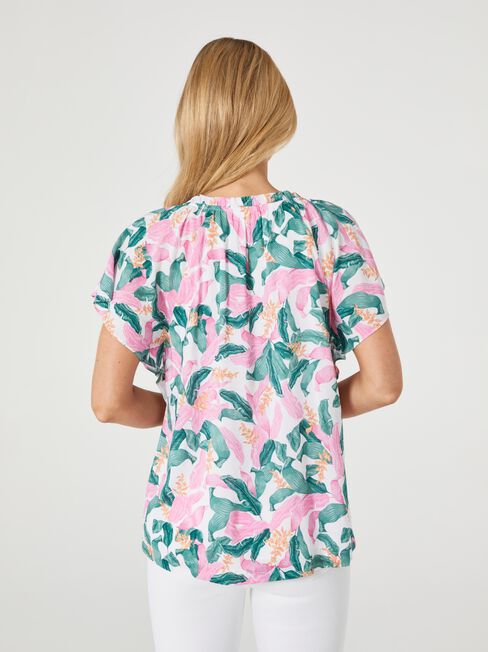 Jewel Flutter Sleeve Top, Print, hi-res