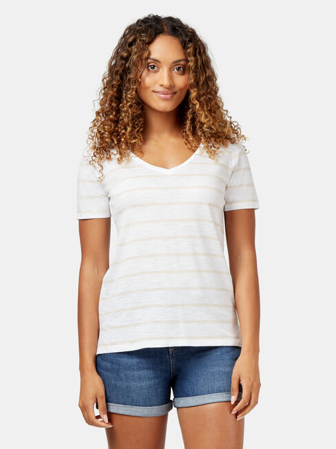 Essential V-Neck Tee, Stripe, hi-res