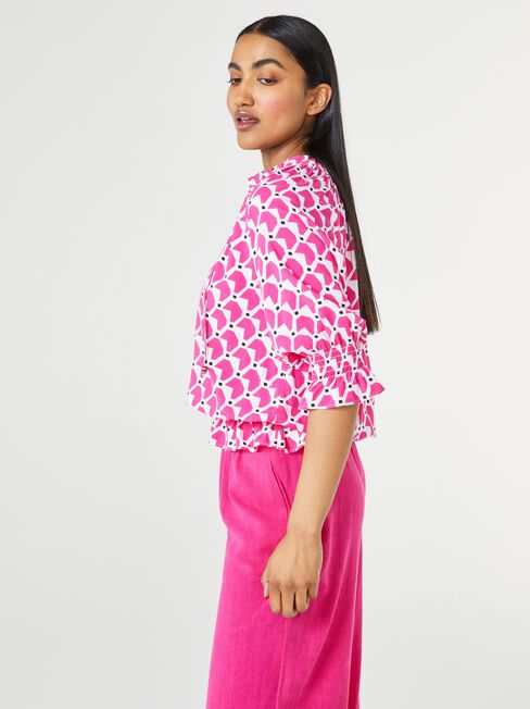 Dixie Tie Neck Blouse, Pink, hi-res