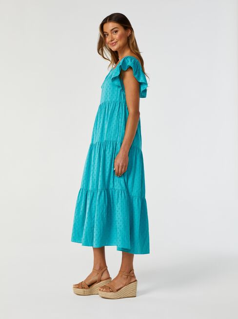 Coral Tiered Summer Midi Dress, Green, hi-res