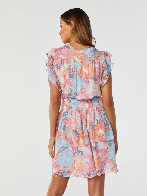 Bay Lurex Shirred Waist Dress, Print, hi-res