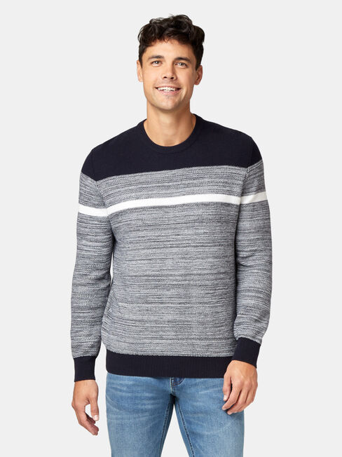Grant Block Stripe Crew Knit, Blue, hi-res