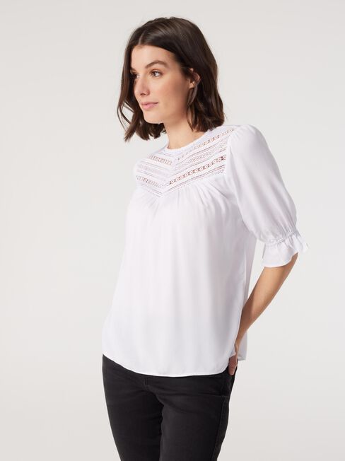 Kylie Lace Detail Top, White, hi-res