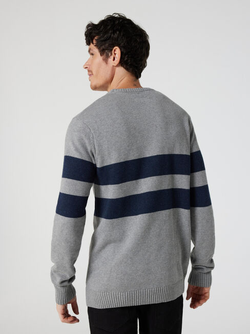 Braxton Panel Stripe Crew Knit, Grey Marle Multi, hi-res