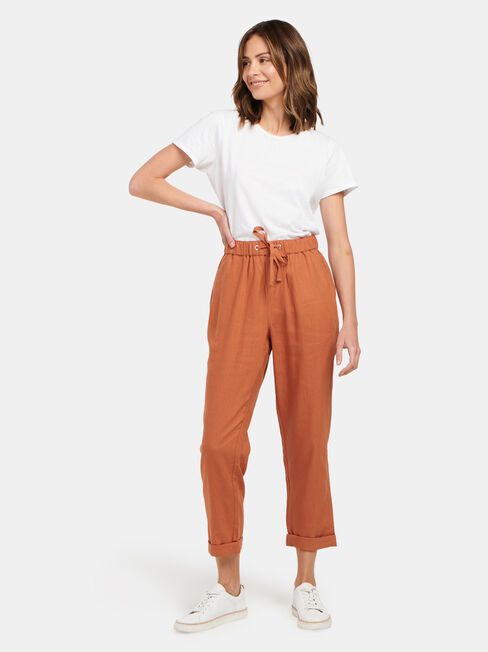 Linen Blend Pant, Orange, hi-res