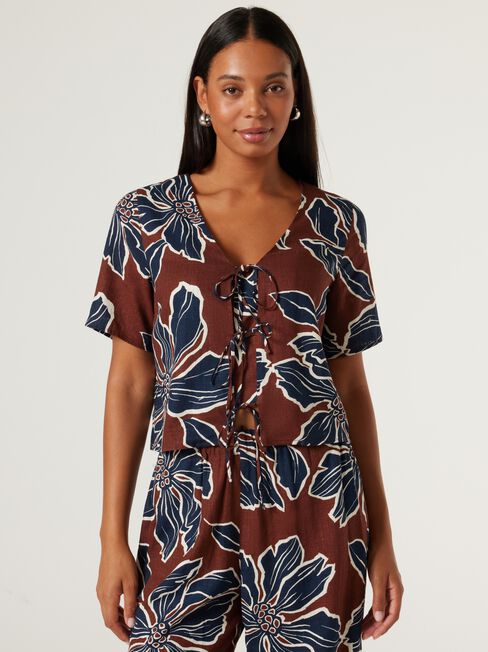 Florence Tie Front Top, Bold Blooms, hi-res