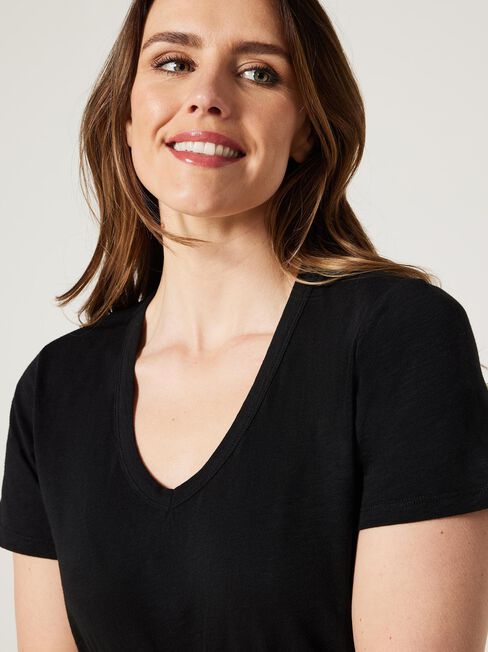 Essential V-Neck Tee, Black, hi-res