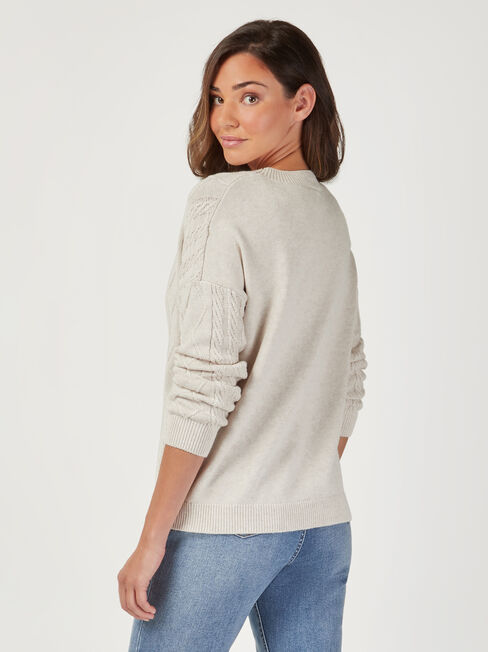 Carrie Cotton Cable Pullover, White, hi-res