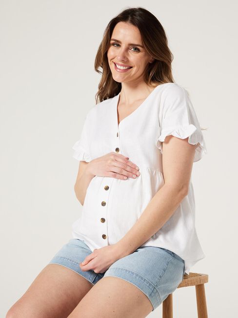 CONNIE  BUTTON THROUGH MATERNITY TOP, White, hi-res