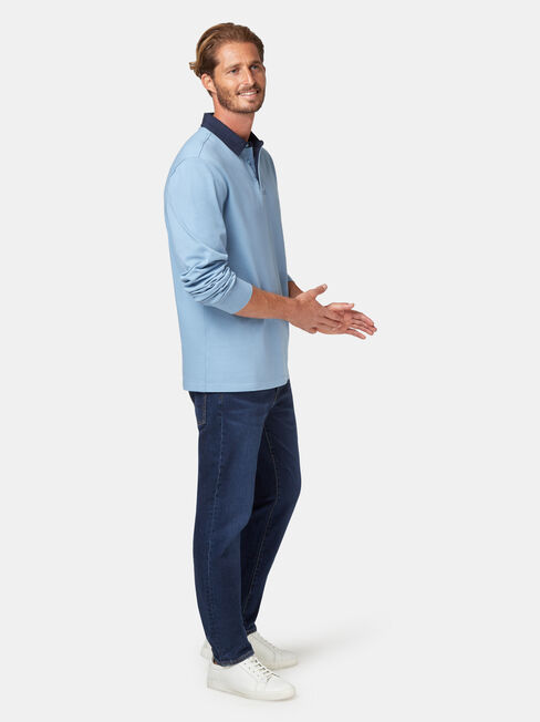 Hamish Long Sleeve Rugby Polo, Blue, hi-res
