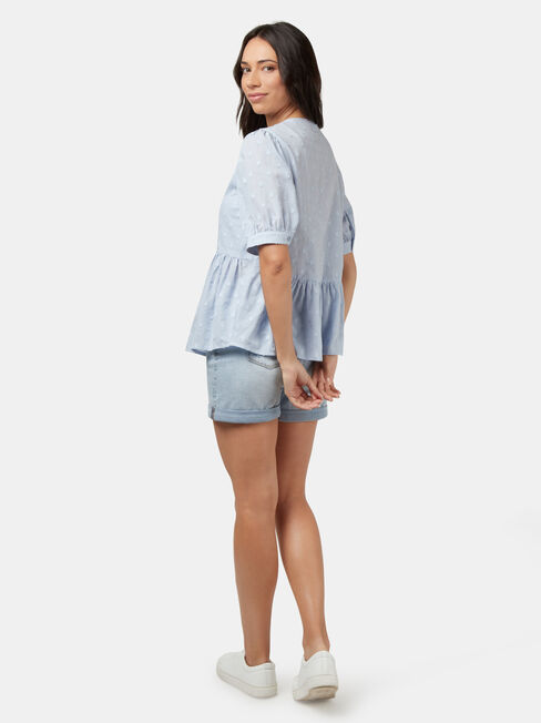Charlotte Button Through Peplum Top, Blue, hi-res