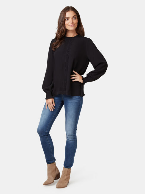 Lilianna High Neck Blouse, Black, hi-res