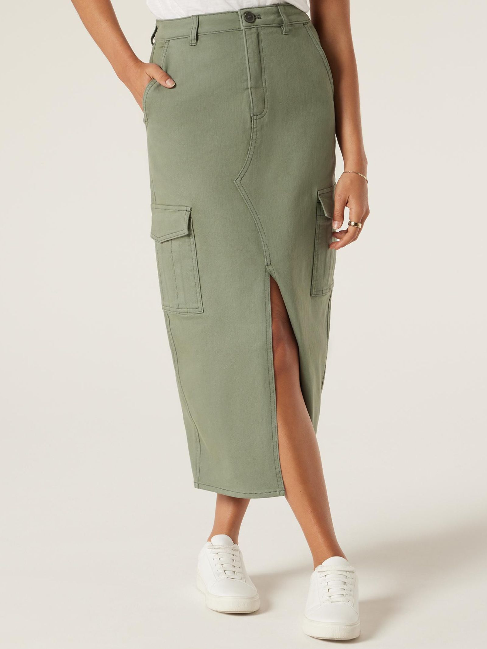Khaki long skirt with pockets top