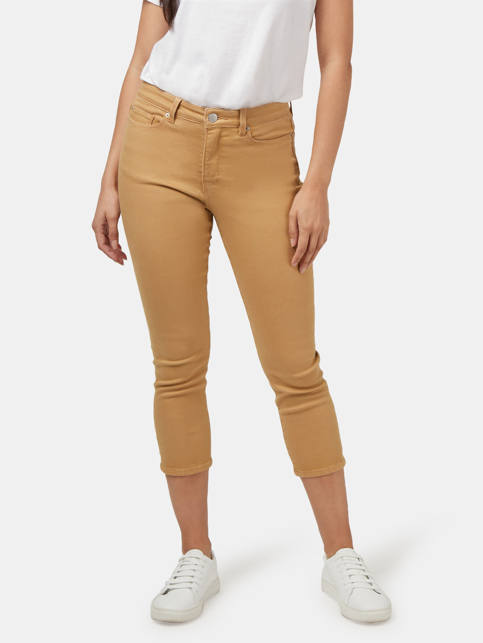 Kara Mid Waisted Skinny Capri Camel