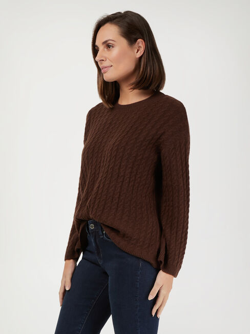 Milana Oversize Cable Knit, Brown, hi-res