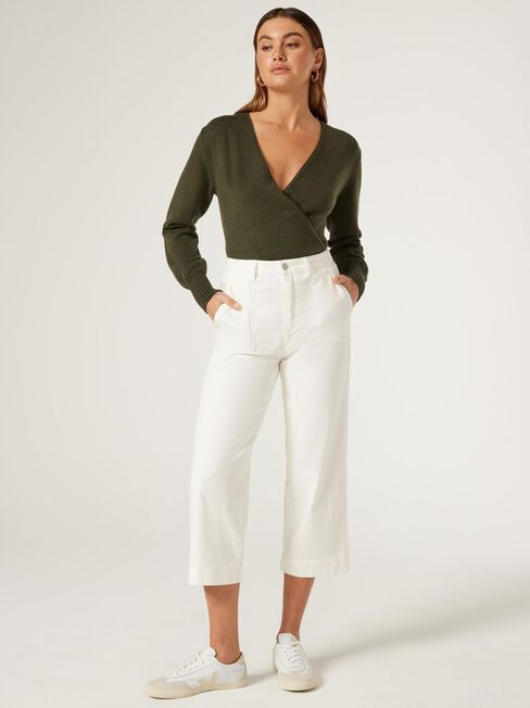 Ellie Basque Hem Cross Over Knit, Green, hi-res