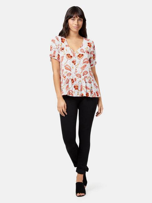 Cassie Peplum Top, White, hi-res