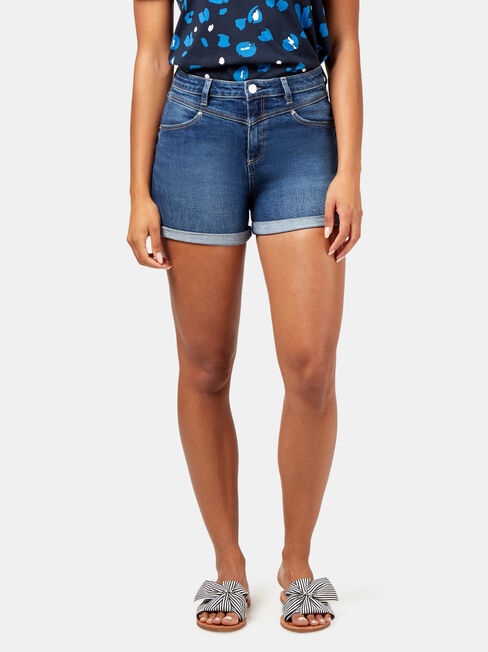 Kelly Double Yoke Denim Short, Blue, hi-res