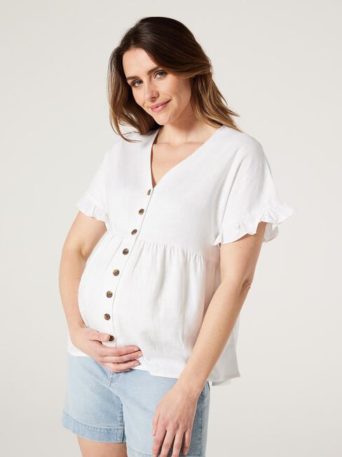 CONNIE  BUTTON THROUGH MATERNITY TOP, White, hi-res