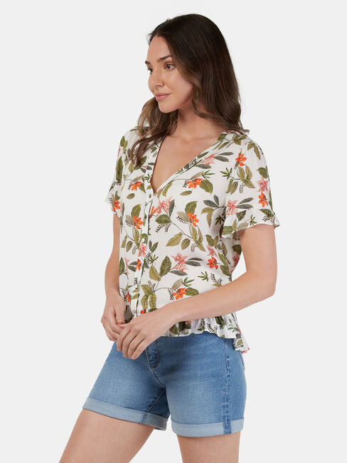 Natasha Button Through Top, Print, hi-res