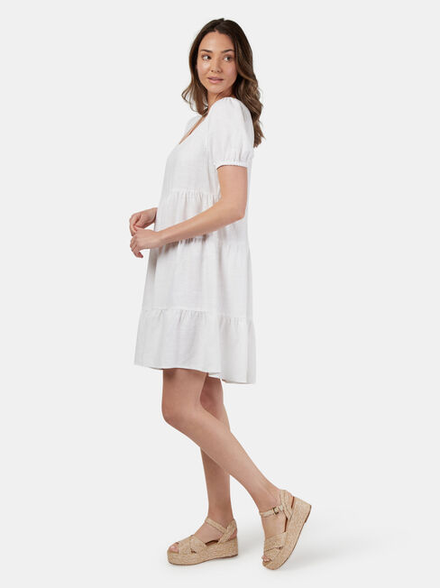Emily Tiered V-Neck Dress, White, hi-res