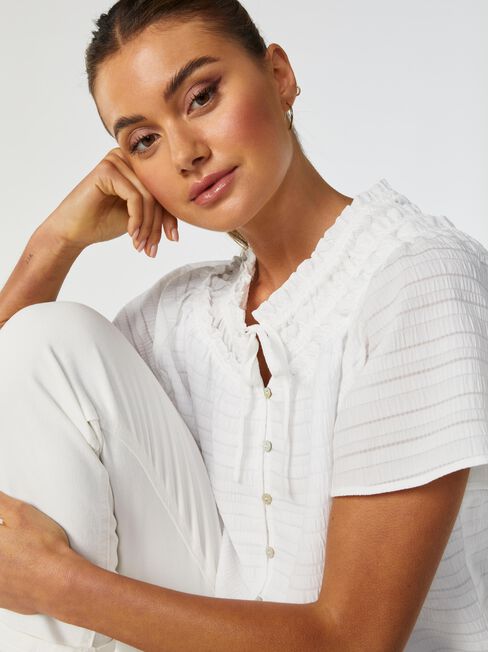 Finn Textured Tie Neck Blouse, White, hi-res