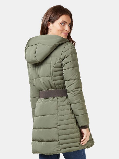 Rory Longline Padded Puffer Jacket, Green, hi-res
