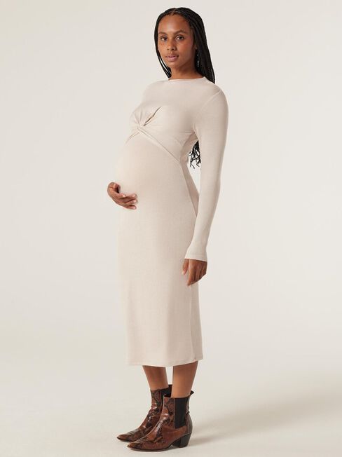 Laura Nursing Maternity Dress, Oatmeal Marle, hi-res