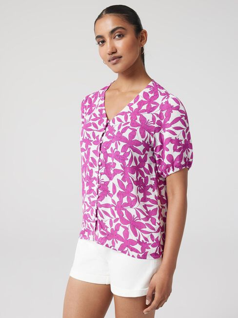 Lily Shirred Waist Top, Print, hi-res