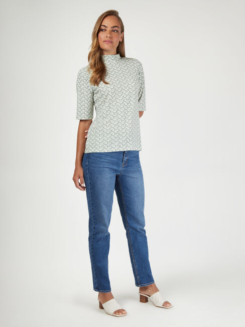 Milly Mock Neck Geo, Green, hi-res