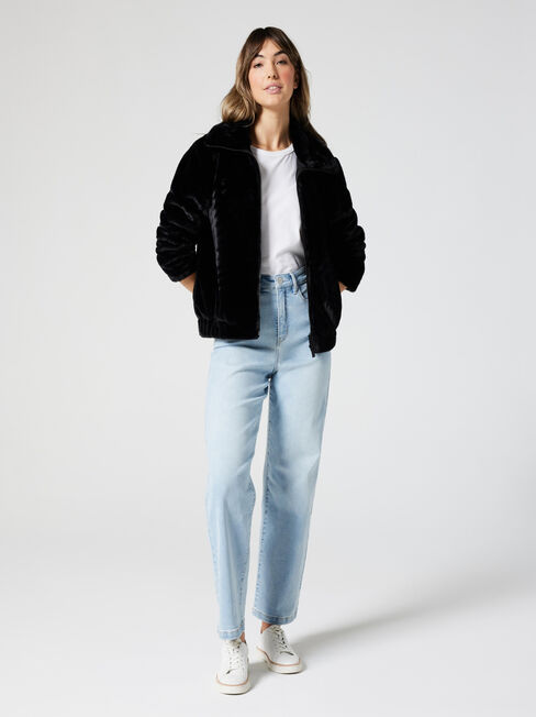 Dina Teddy Bomber Jacket, Black, hi-res