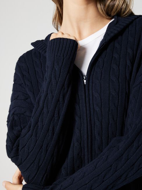 Celia Zip Thru Hooded Knit, Ink, hi-res