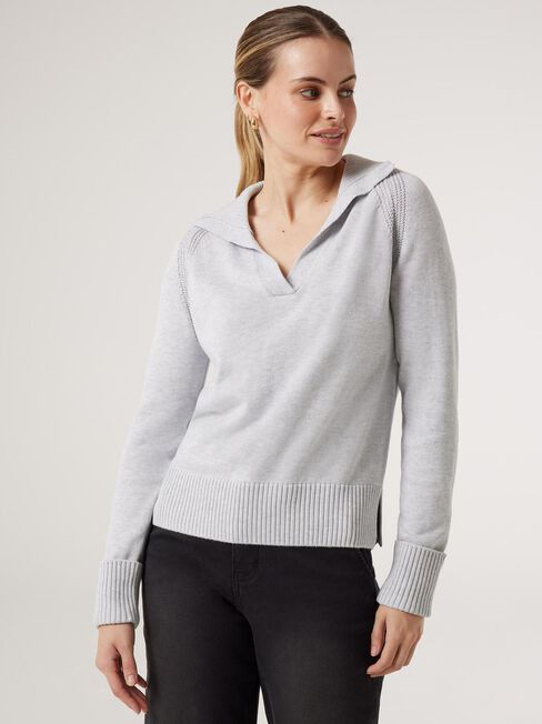 Amalia Collared Knit, Grey Marle, hi-res