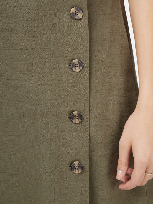 Daisy Button Front Skirt, Green, hi-res