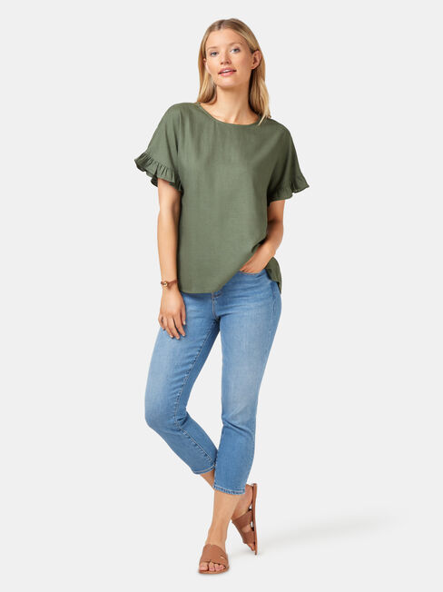 Fiona Ruffle Sleeve Top, Green, hi-res