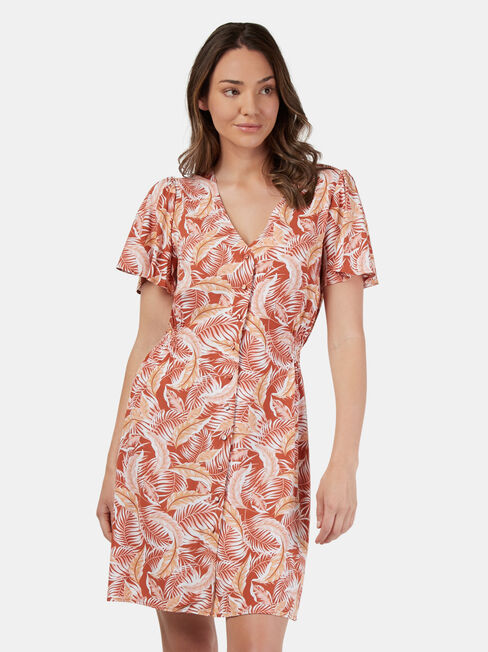 Bianca Button Through Dress, Red, hi-res