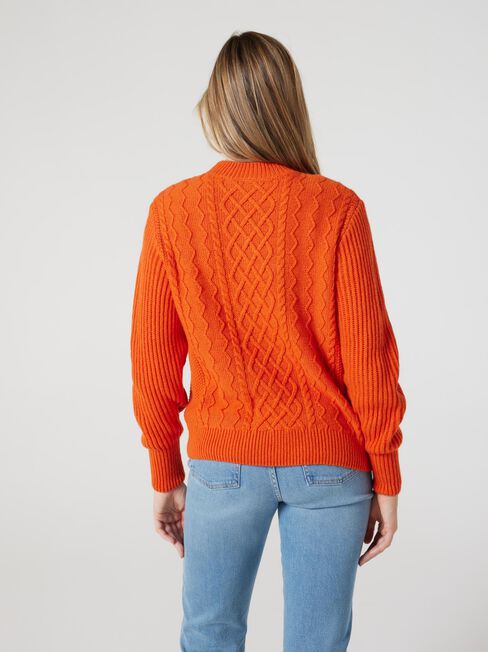 Elena Cable Knit Pullover, Orange, hi-res