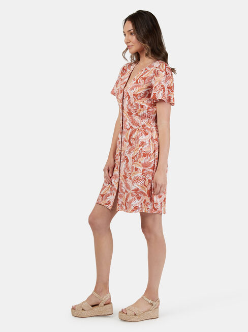 Bianca Button Through Dress, Red, hi-res