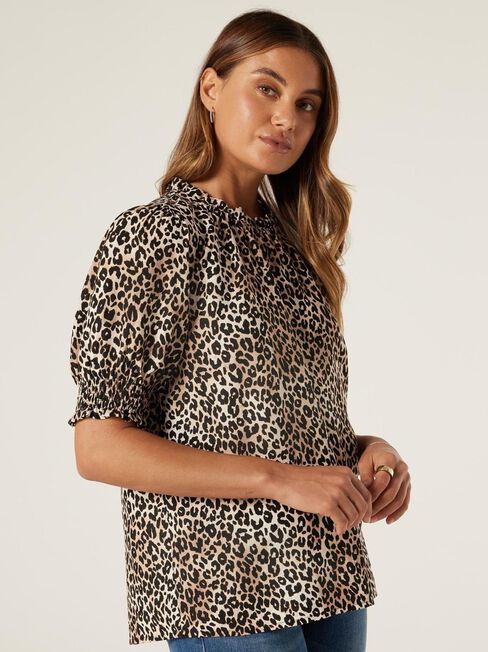 Sasha Short Sleeve Top, Camel Leopard, hi-res