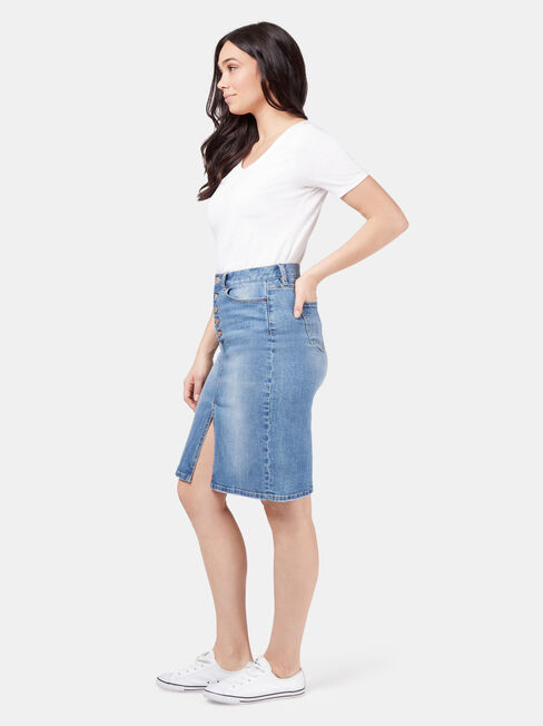 Donna Button Fly skirt, Blue, hi-res