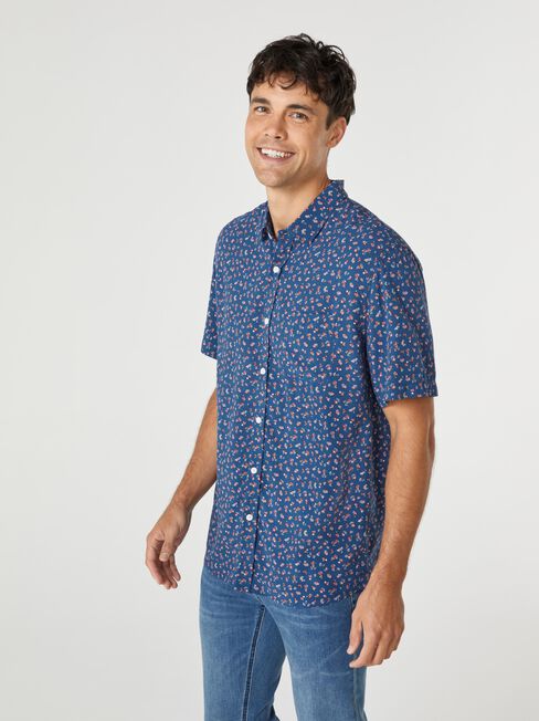 SS Owen Print Shirt, Blue, hi-res