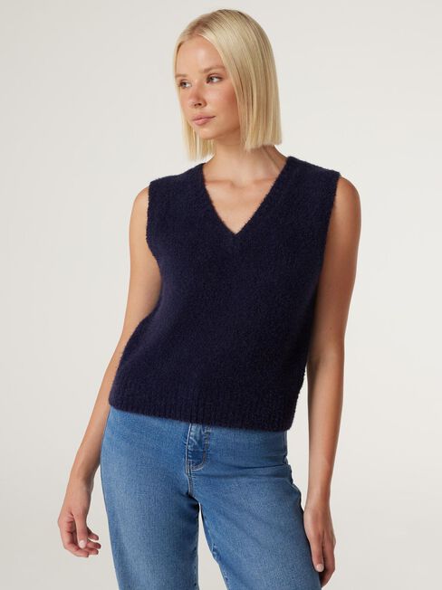 Meg Cropped V-Neck Vest, French Navy, hi-res