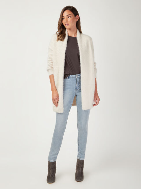 Faye Fluffy Soft Cardi, White, hi-res