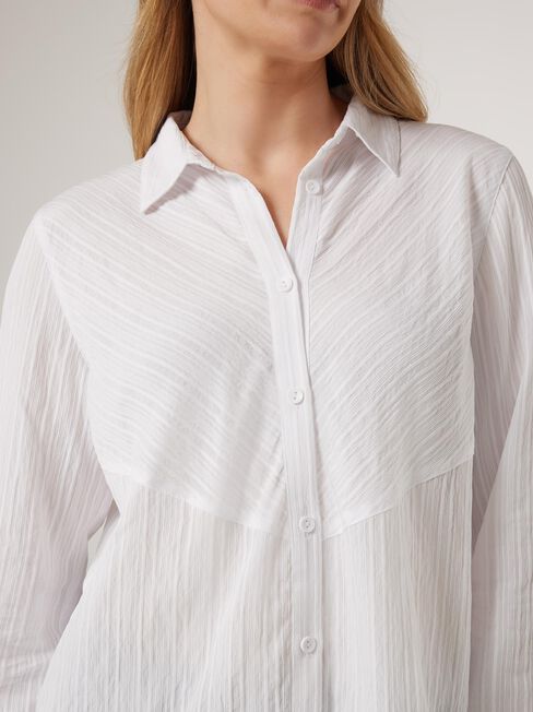 Savannah Self-Stripe Shirt, White, hi-res
