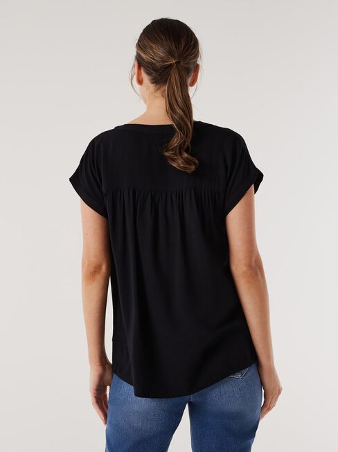 Heather Button Front Top, Black, hi-res