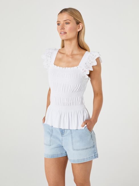 Faith Smocked Jersey Top, White, hi-res